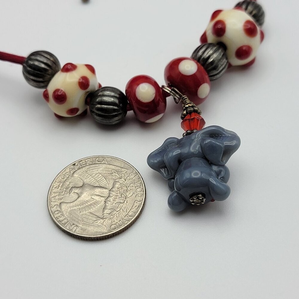 SX 925 Thai Polka Dot Glass Bead Letter A Elephant Pendant Cord Necklace 18" Adj - Picture 9 of 10